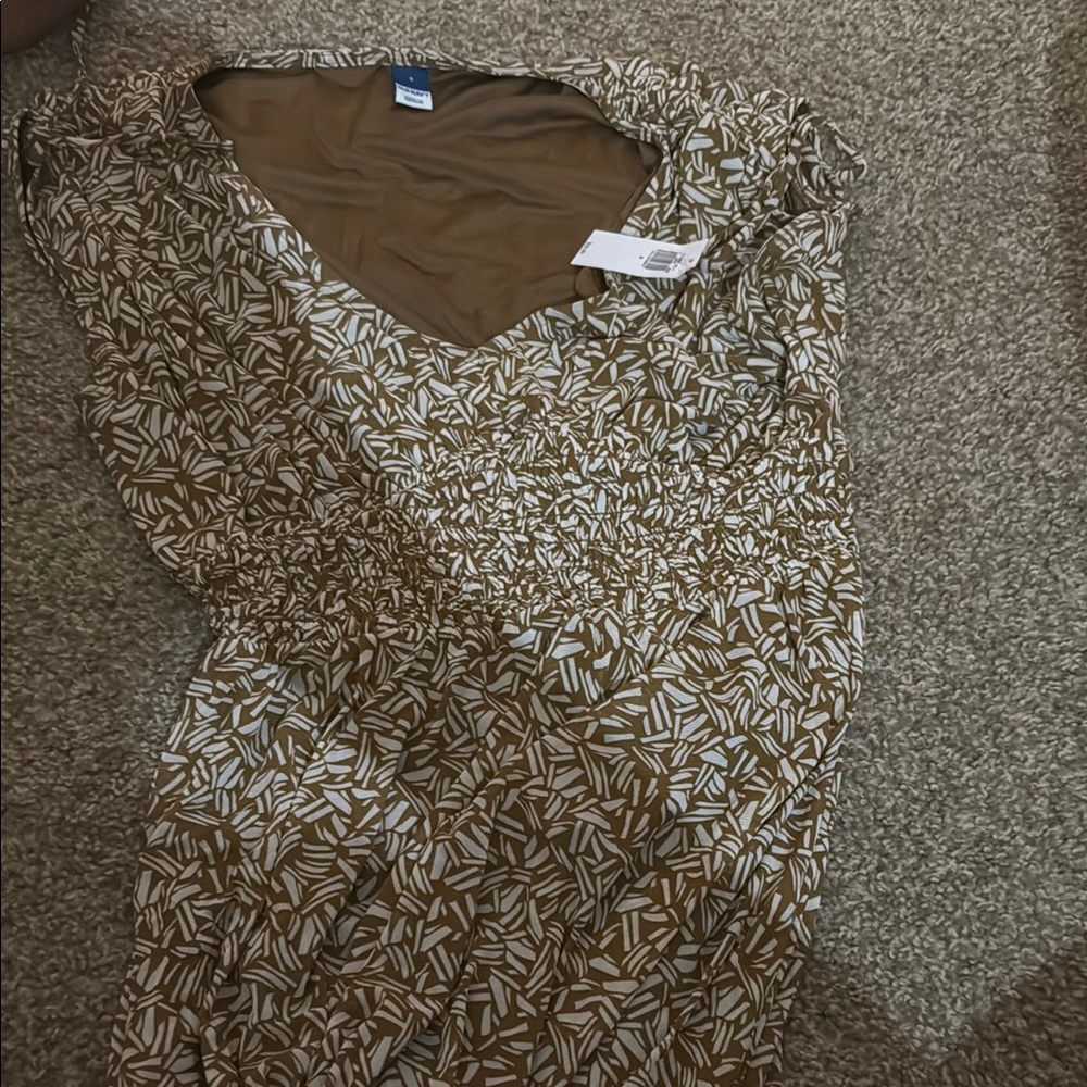 Old Navy Brown and White Midi Dress